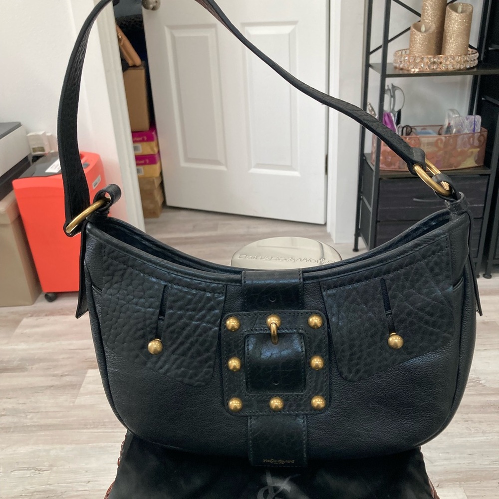 Pre-loved Vintage Yves Saint Laurent Black Leather Shoulder Handbag